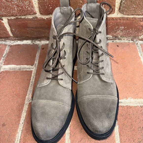 AllSaints $300 Drago Suede Lace Up Boots Khaki Distressed Almond Toe Sz 41 NEW